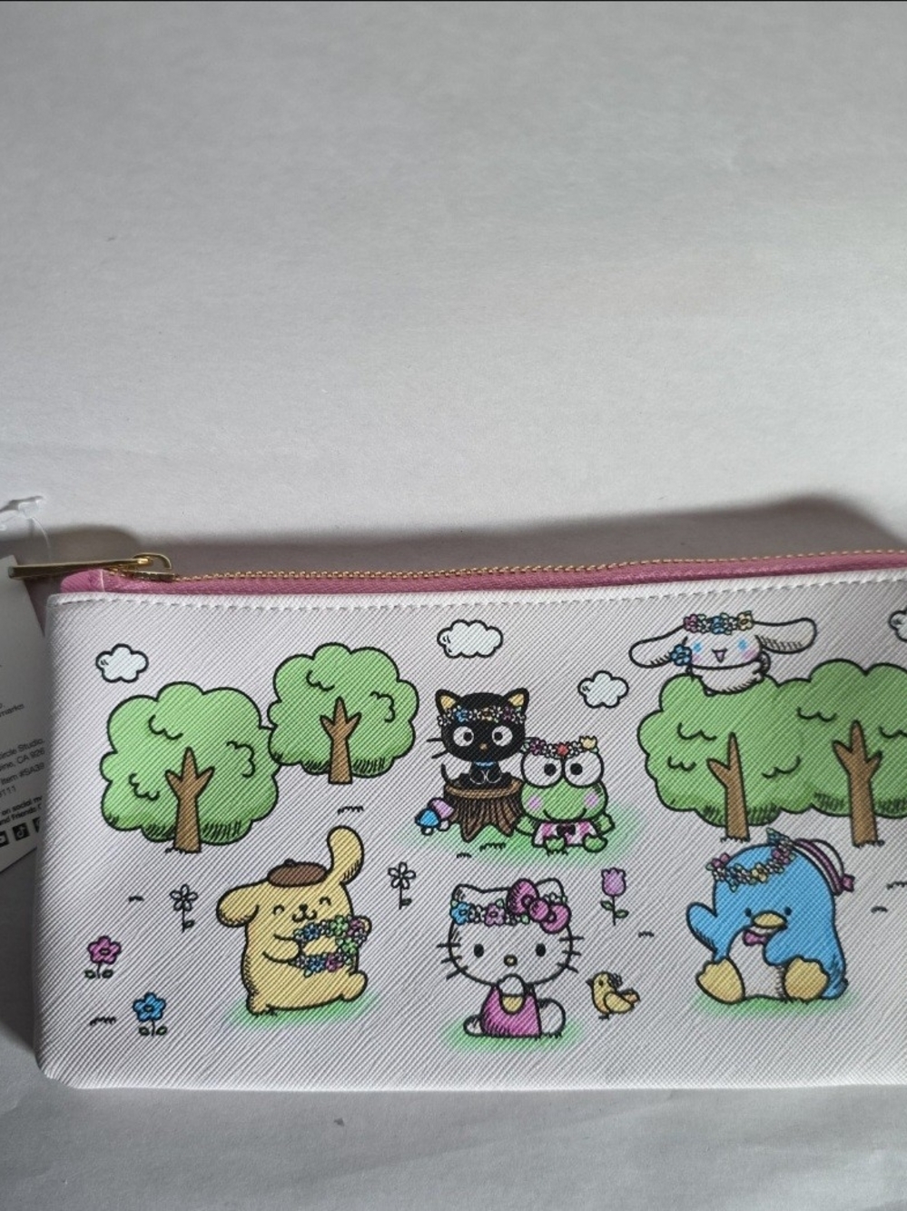 Sanrio White Pencil Pouch with Pink Trim Featuring Hello Kitty & Friends